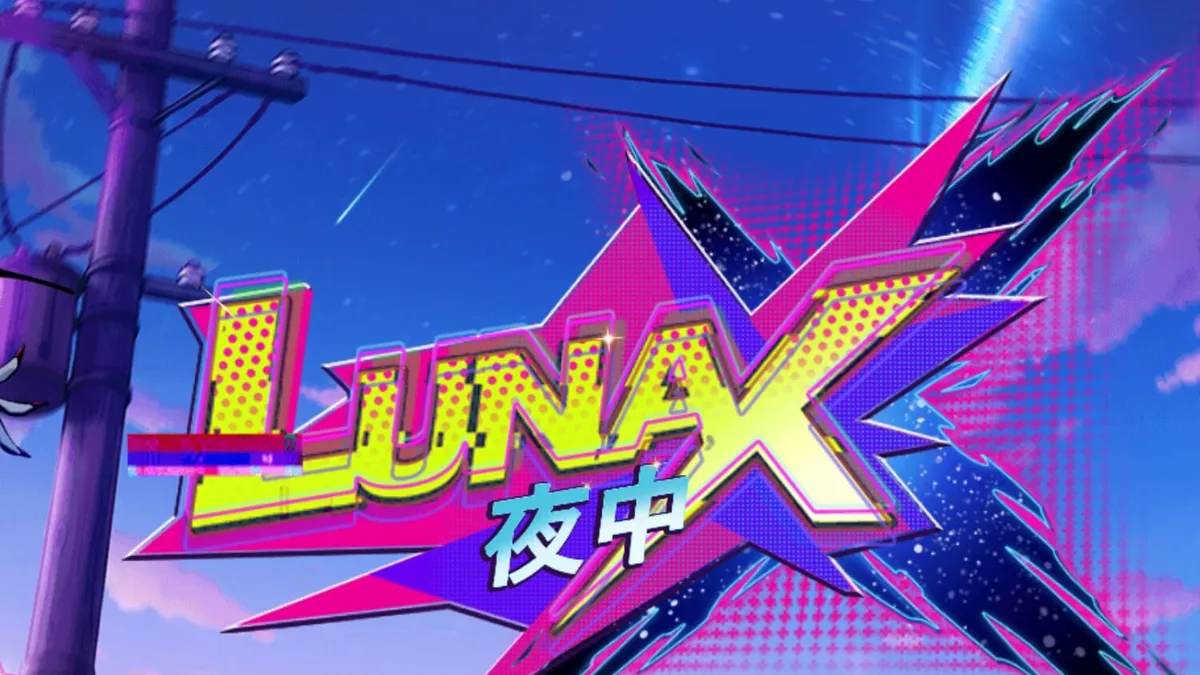 Tampilan visual slot Luna X dengan elemen neon dan karakter anime